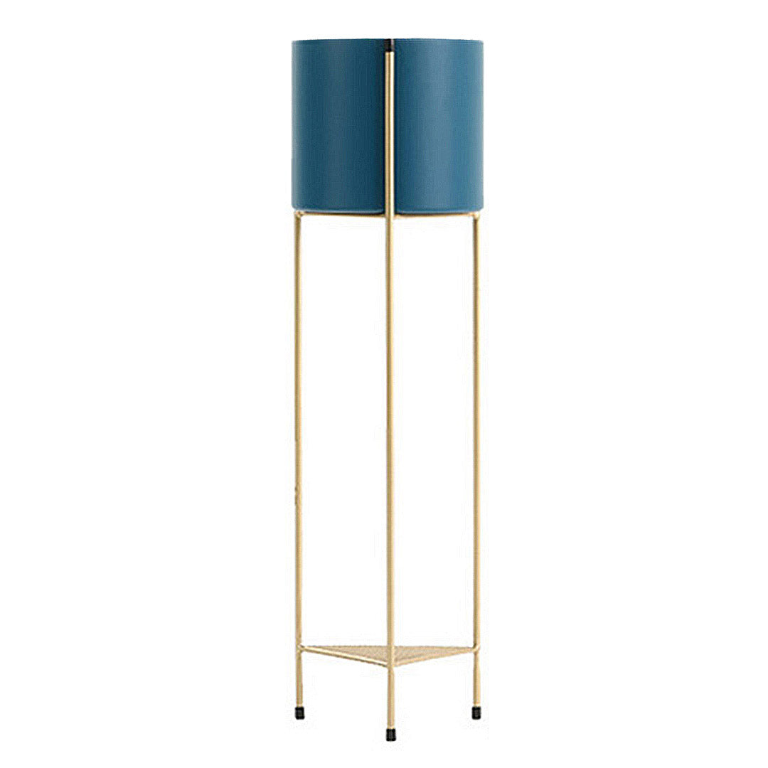 Soga 2 Layer 81cm Gold Metal Plant Stand With Blue Flower Pot Holder Corner Shelving Rack Indoor Display