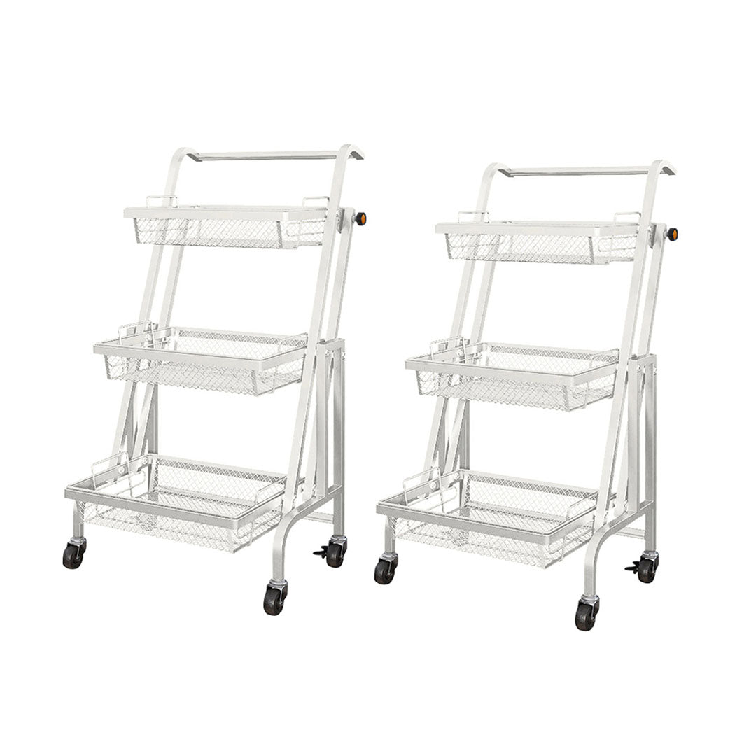 Soga 2 X 3 Tier Steel White Adjustable Kitchen Cart Multi Functional Shelves Portable Storage Organizer With Wheels