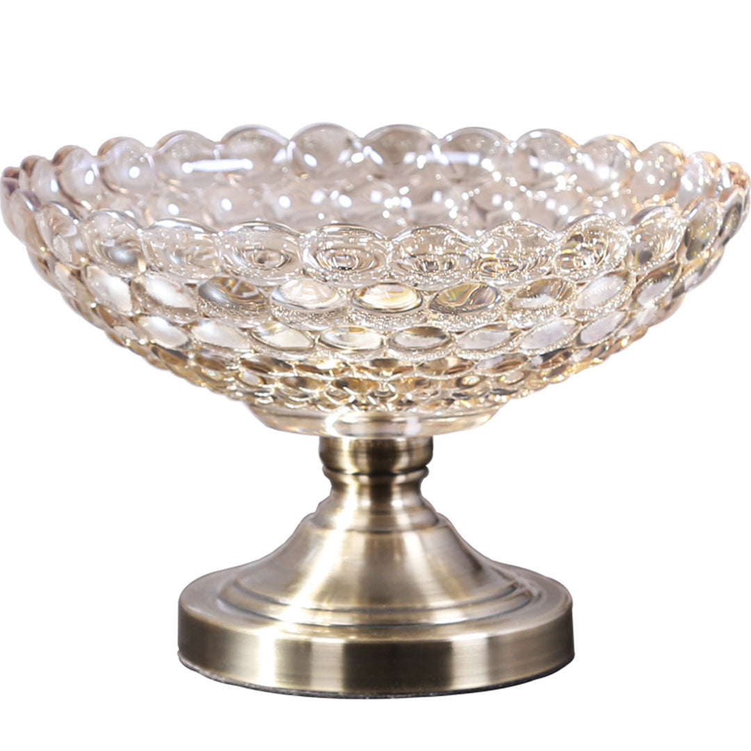 Soga Bronze Pedestal Crystal Glass Fruit Bowl Candy Holder Countertop Dessert Serving Basket Decor