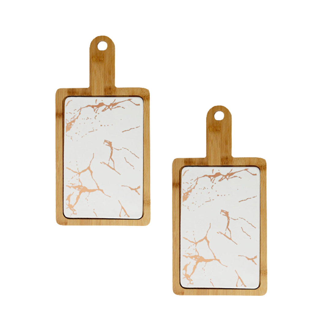 Soga 2 X 33.5cm White Square Wooden Serving Tray Slate Steak Serving Platter Chopping Board Paddle Home Decor