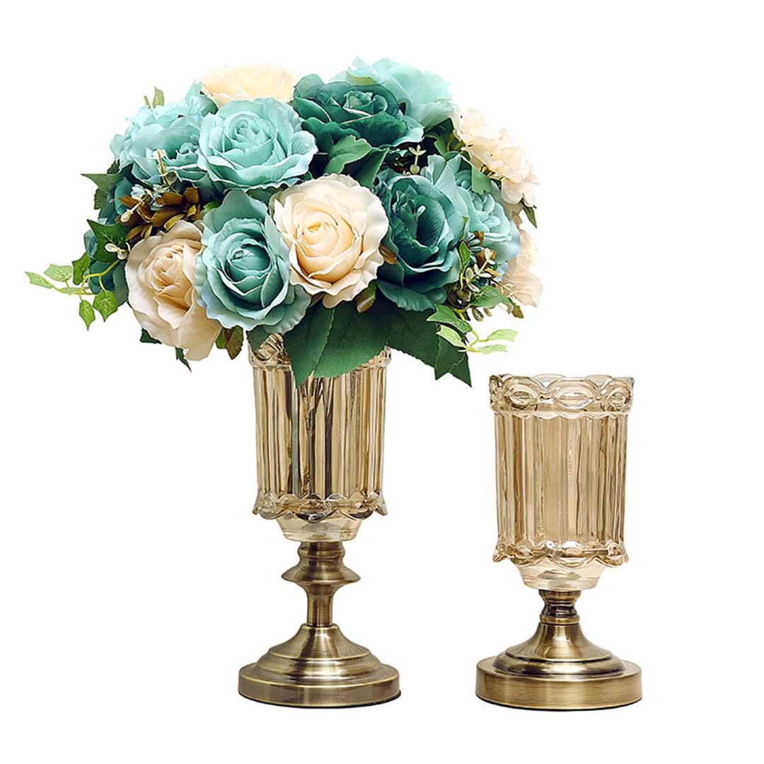 Soga 25cm 28.5cm Transparent Glass Flower Vase With Blue Flower Set