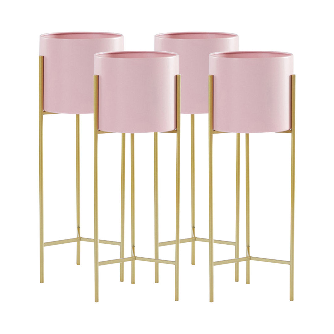 Soga 4 X 2 Layer 42cm Gold Metal Plant Stand With Pink Flower Pot Holder Corner Shelving Rack Indoor Display