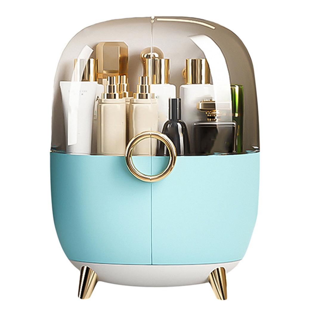 Blue Transparent Countertop Makeup Organiser Cosmetic Storage Waterproof Dustproof Bathroom Skincare Holder with Lid