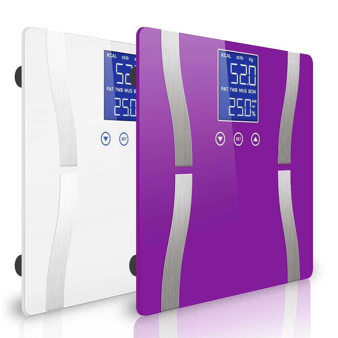 Soga 2 X Digital Body Fat Scale Bathroom Scales Weight Gym Glass Water Lcd Purple/White