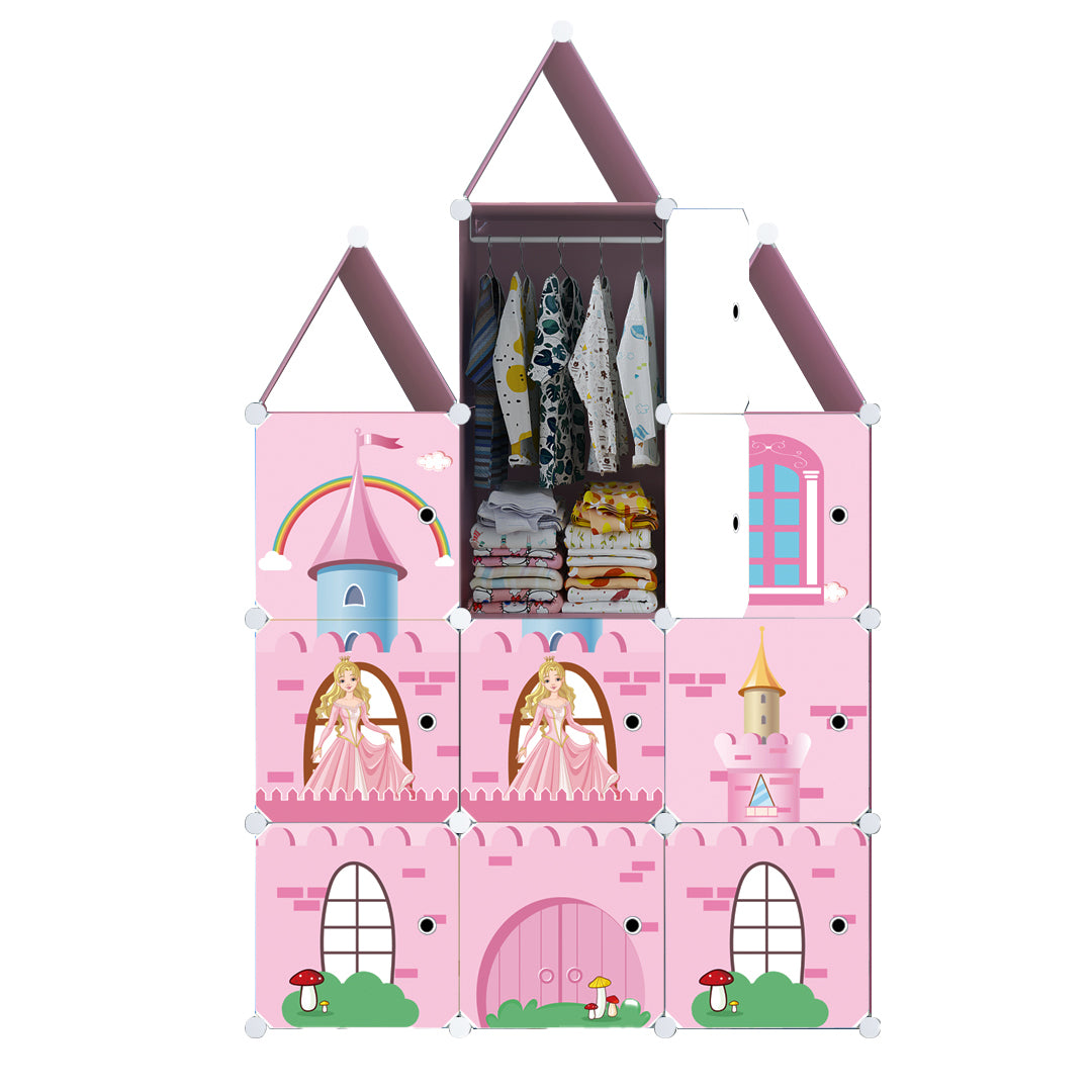 10 Cubes DIY Castle Print Portable Wardrobe Divide-Grid Modular Storage Organiser Foldable Closet