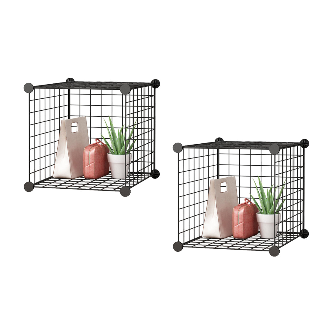 2X Black Portable Single Cube Storage Organiser Foldable DIY Modular Grid Space Saving Shelf