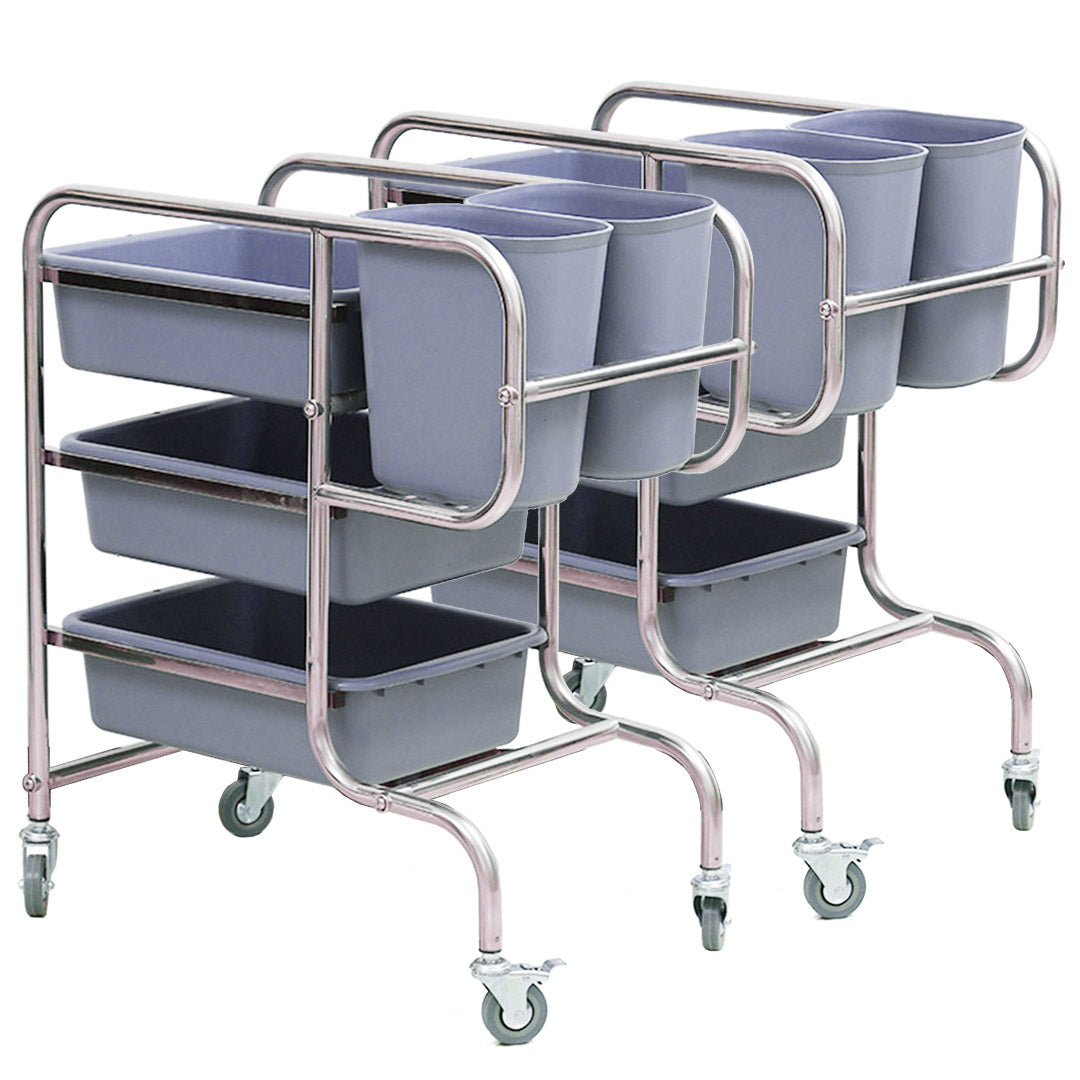Soga 2 X 3 Tier Food Trolley Food Waste Cart Five Buckets Kitchen Food Utility 80x43x89cm Round