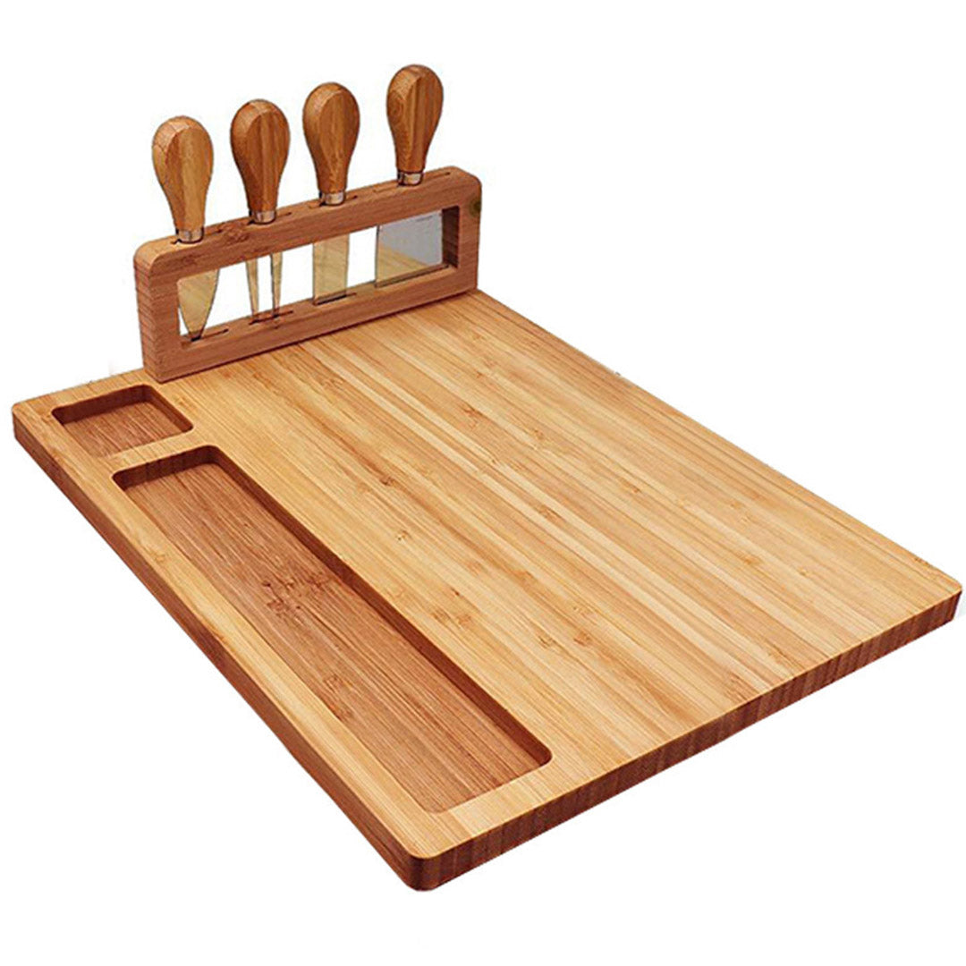 Soga 36cm Brown Rectangular Wood Cheese Board Charcuterie Serving Tray With Knife Set Countertop Decor