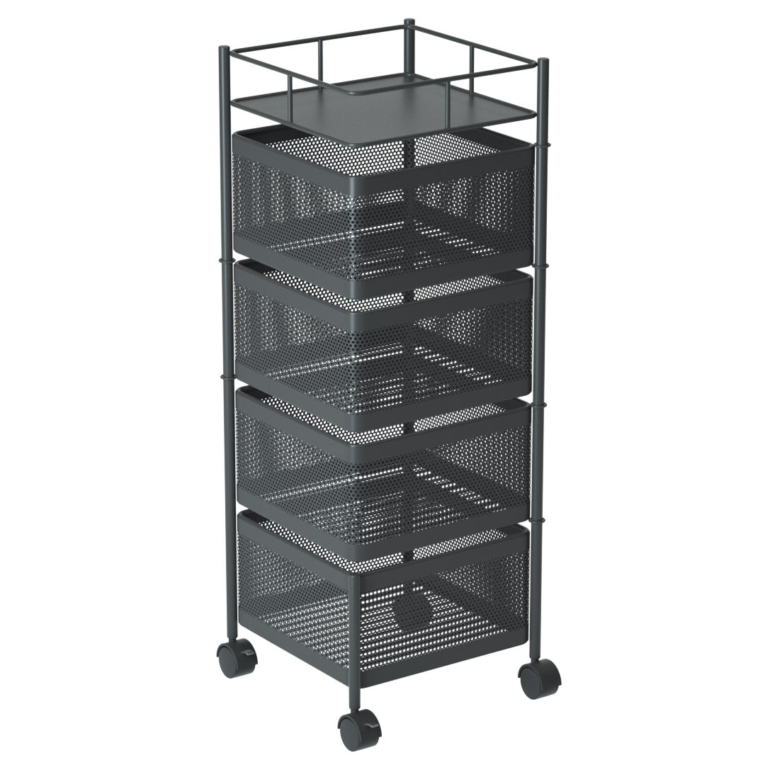 Soga 4 Tier Steel Square Rotating Kitchen Cart Multi Functional Shelves Portable Storage Organizer With Wheels