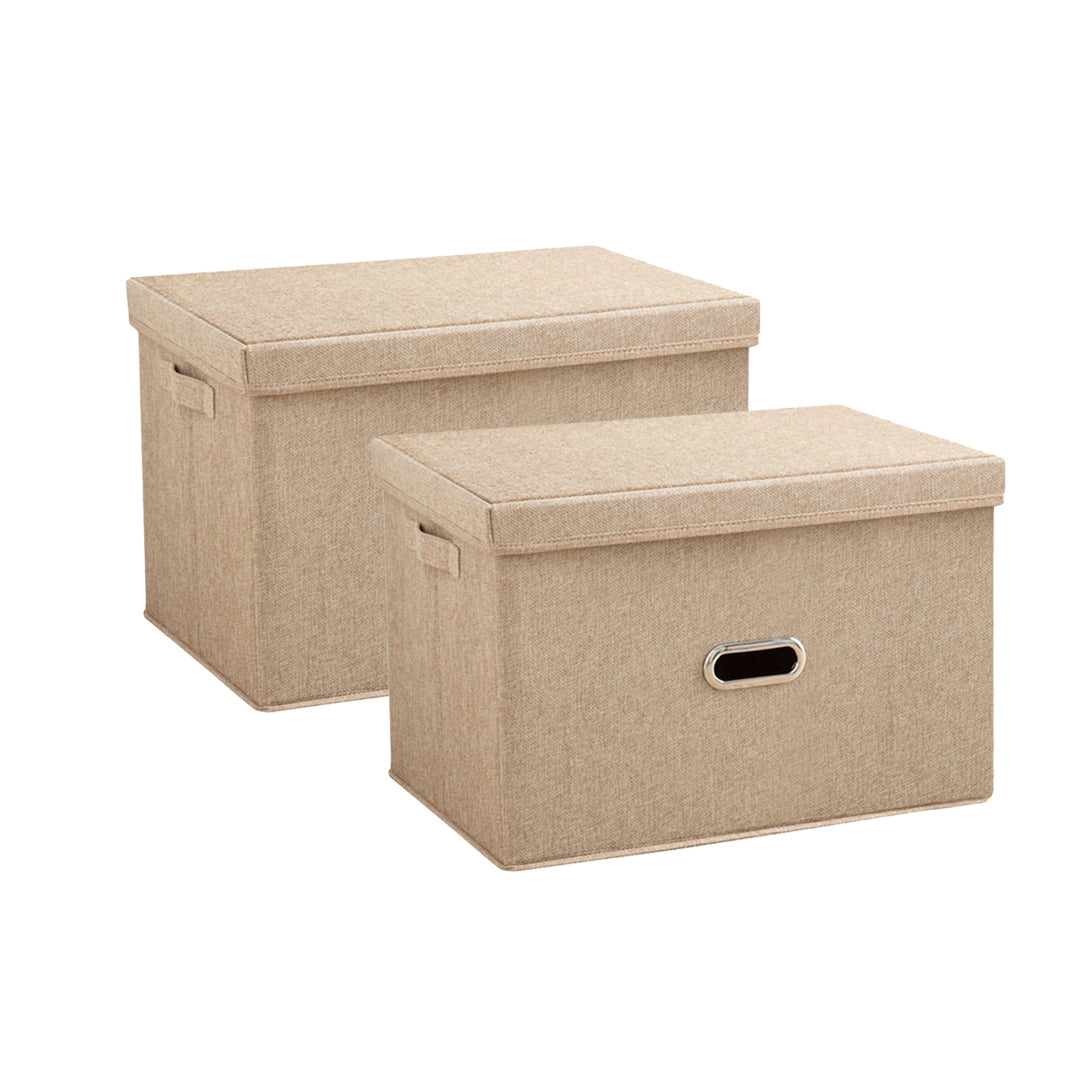 2X Beige Medium Foldable Canvas Storage Box Cube Clothes Basket Organiser Home Decorative Box