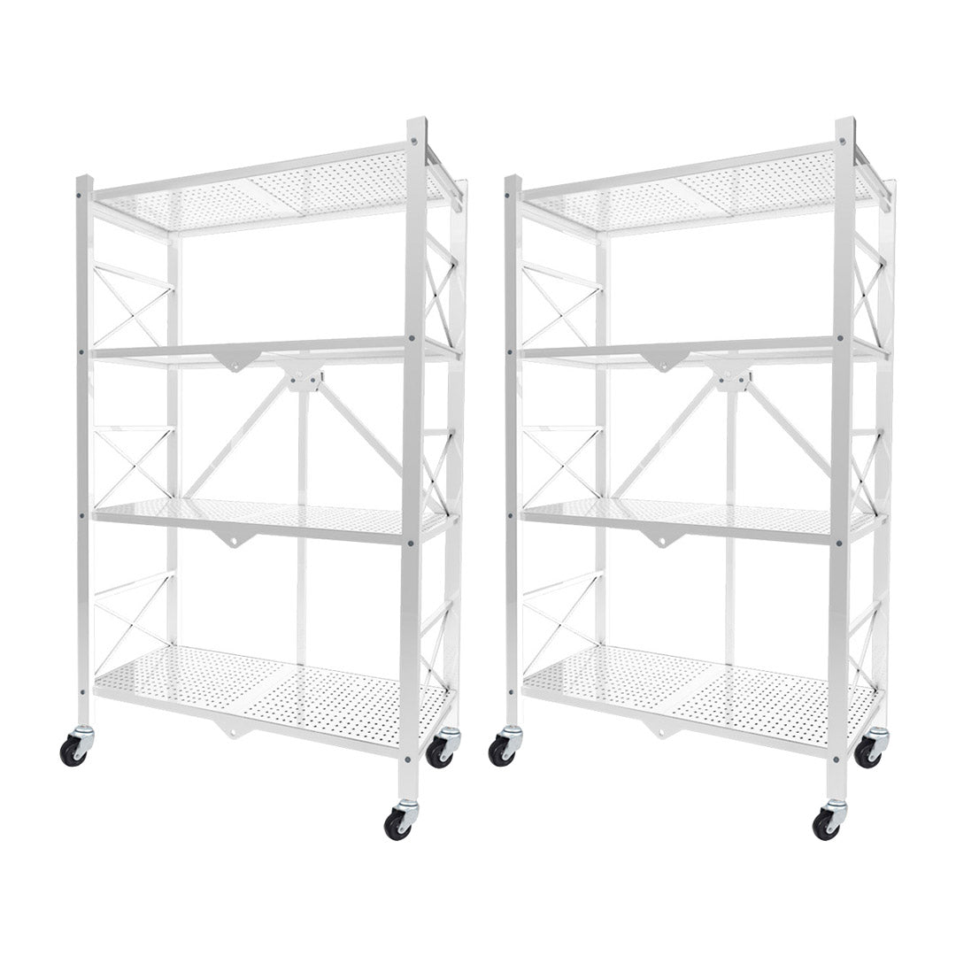 Soga 2 X 4 Tier Steel White Foldable Display Stand Multi Functional Shelves Portable Storage Organizer With Wheels