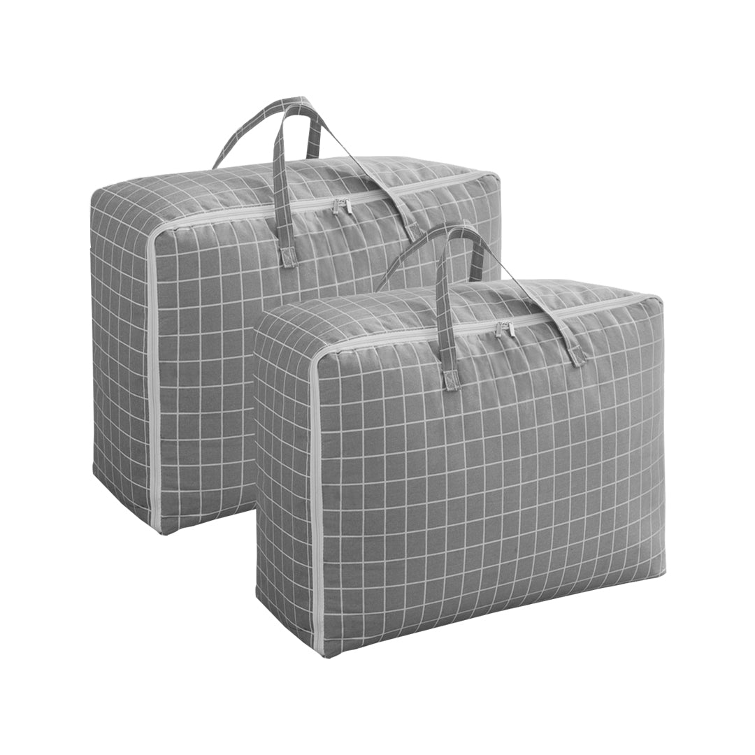 2X Grey Plaid Super Large Storage Luggage Bag Double Zipper Foldable Travel Organiser Essentials