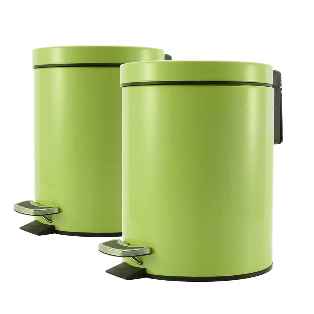 Soga 2 X 7 L Foot Pedal Stainless Steel Rubbish Recycling Garbage Waste Trash Bin Round Green