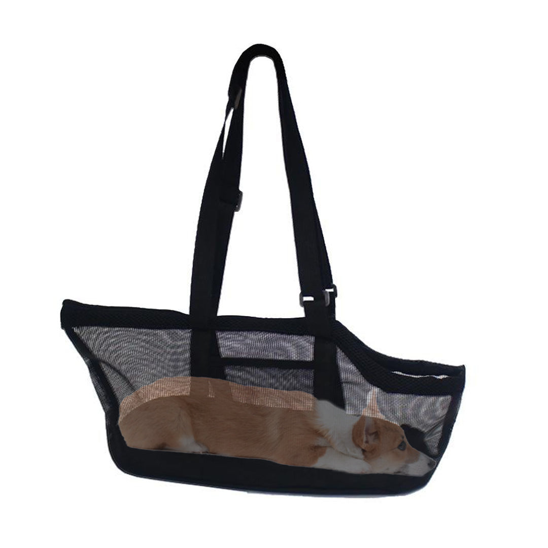Black Pet Carrier Bag Breathable Net Mesh Tote Pouch Dog Cat Travel Essentials
