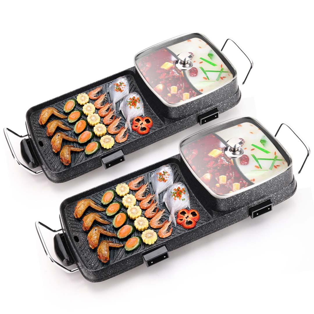 Soga 2 X 2 In 1 Electric Bbq Grill Teppanyaki And Steamboat Hotpot Asian Hot Pot