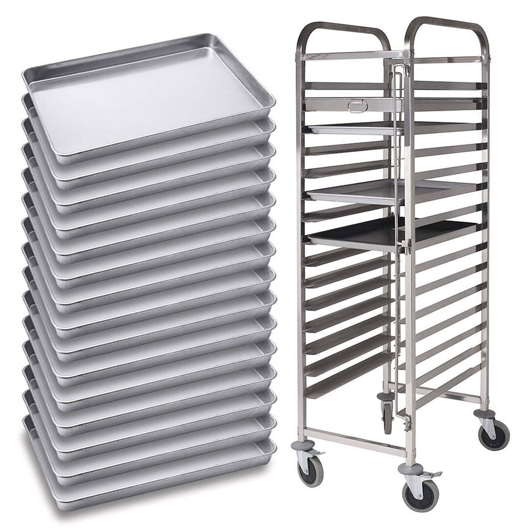 Soga Gastronorm Trolley 15 Tier Stainless Steel With Aluminum Baking Pan Cooking Tray For Bakers