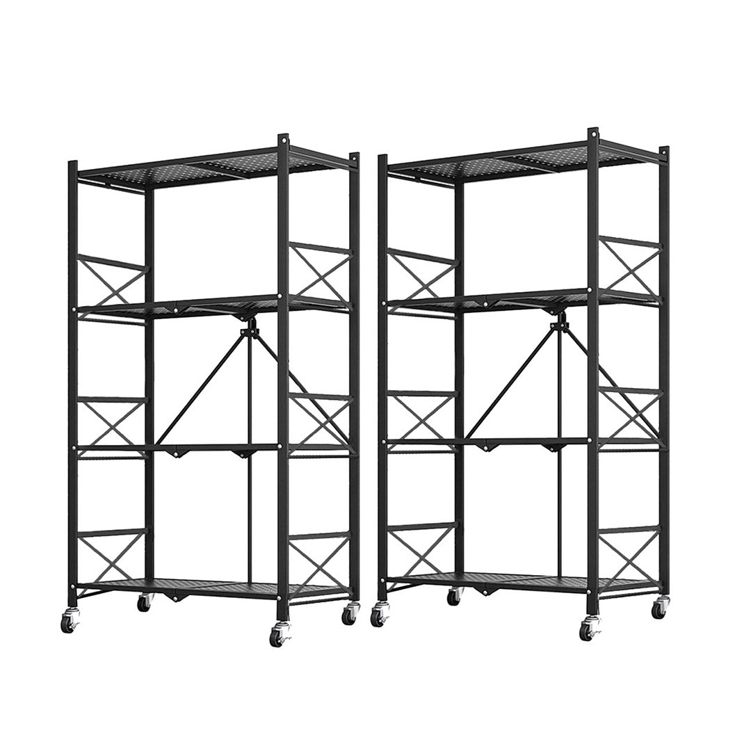 Soga 2 X 4 Tier Steel Black Foldable Display Stand Multi Functional Shelves Portable Storage Organizer With Wheels