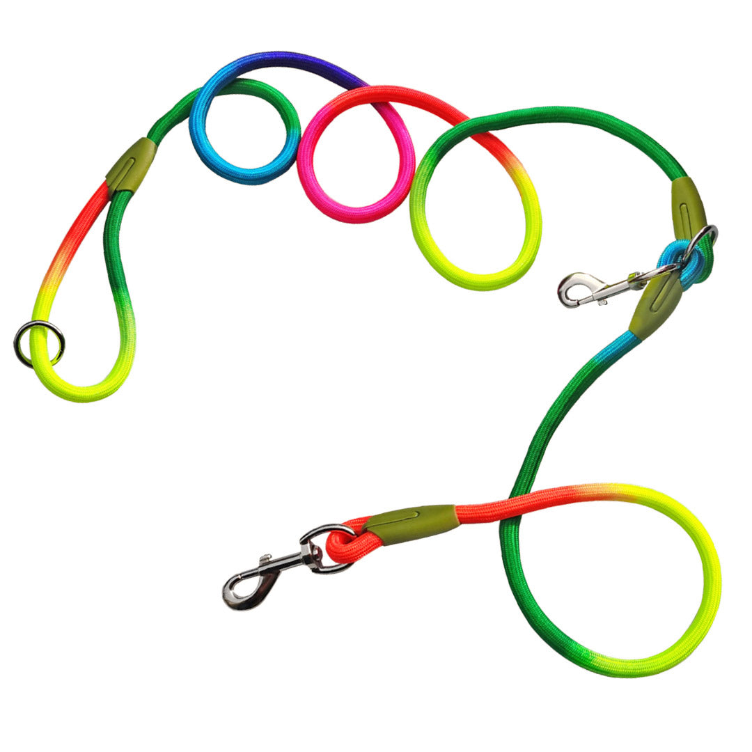Soga 220cm Multifunction Hands Free Rope Pet Cat Dog Puppy Double Ended Leash For Walking Training Tracking Obedience Rainbow