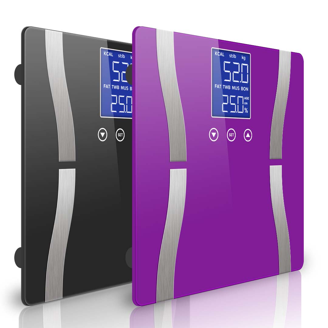 Soga 2 X Glass Lcd Digital Body Fat Scale Bathroom Electronic Gym Water Weighing Scales Black/Purple
