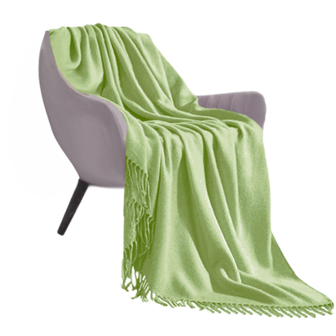 Green Acrylic Knitted Throw Blanket Solid Fringed Warm Cozy Woven Cover Couch Bed Sofa Home Decor