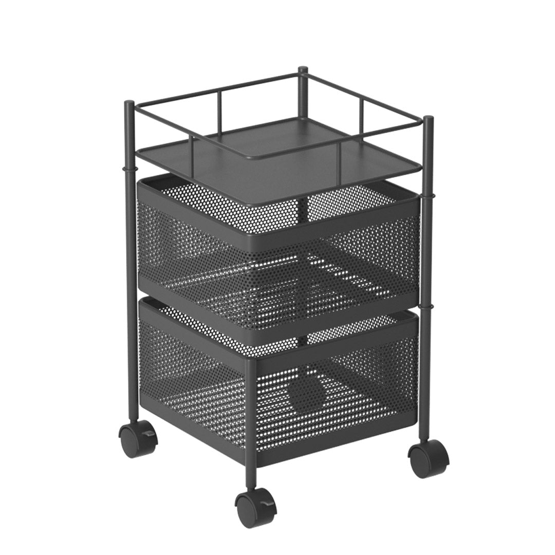 Soga 2 Tier Steel Square Rotating Kitchen Cart Multi Functional Shelves Portable Storage Organizer With Wheels