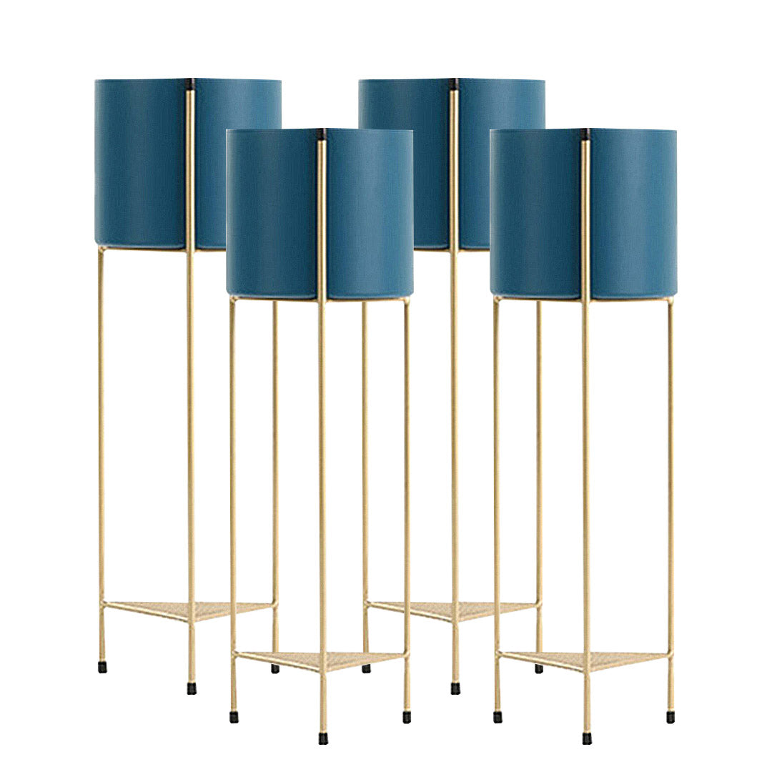 Soga 4 X 2 Layer 65cm Gold Metal Plant Stand With Blue Flower Pot Holder Corner Shelving Rack Indoor Display