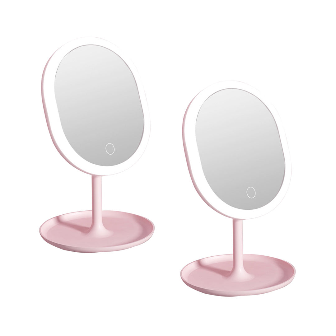 2X 20cm Pink Rechargeable LED Light Makeup Mirror Tabletop Vanity Home Decor