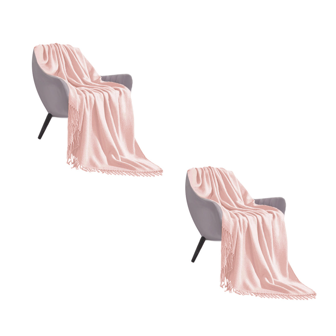 2X Pink Acrylic Knitted Throw Blanket Solid Fringed Warm Cozy Woven Cover Couch Bed Sofa Home Decor