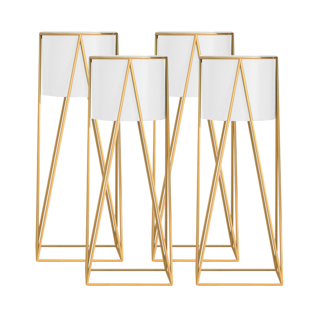 Soga 4 X 50cm Gold Metal Plant Stand With White Flower Pot Holder Corner Shelving Rack Indoor Display