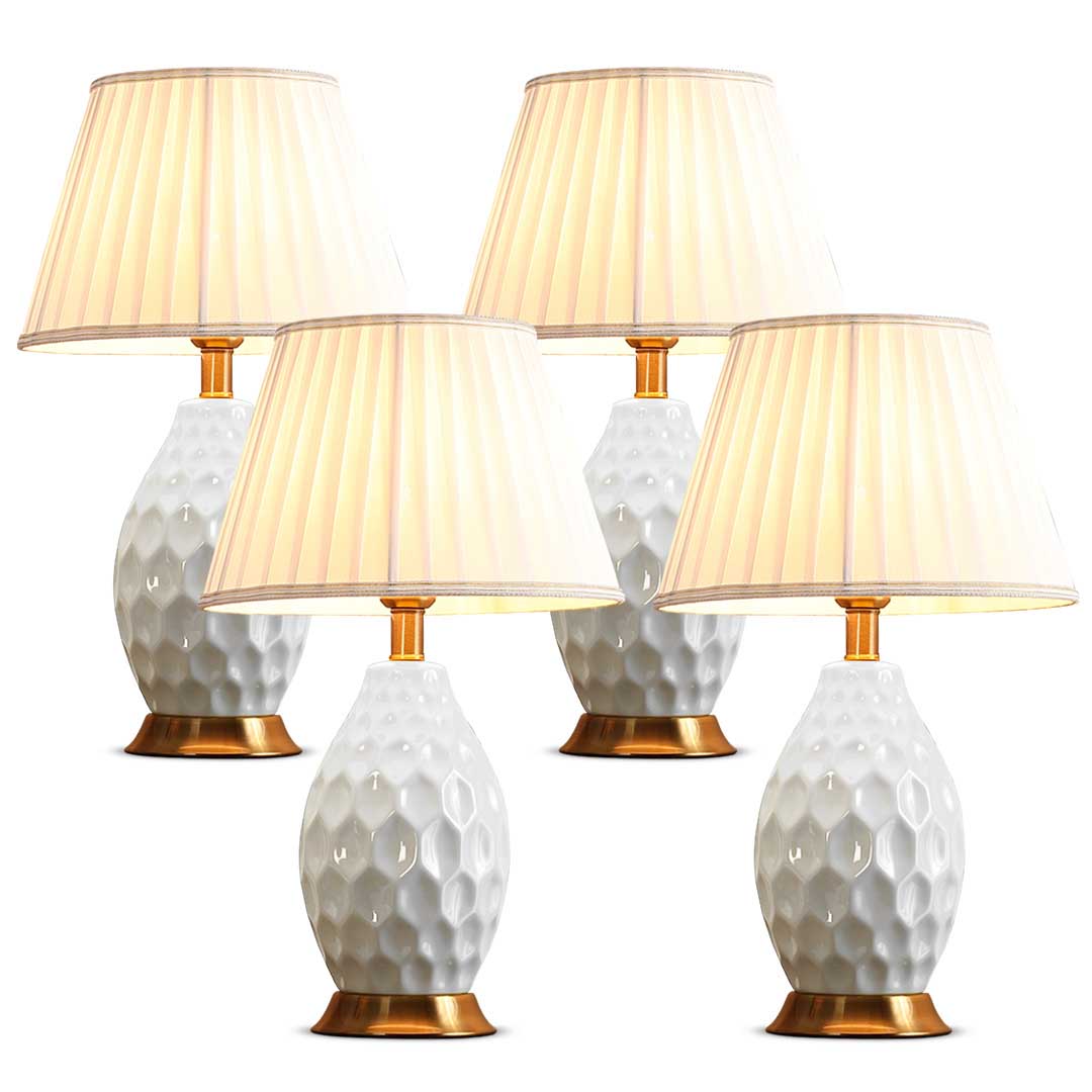Soga 4 X Textured Ceramic Oval Table Lamp With Gold Metal Base White