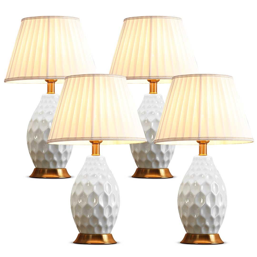 Soga 4 X Textured Ceramic Oval Table Lamp With Gold Metal Base White