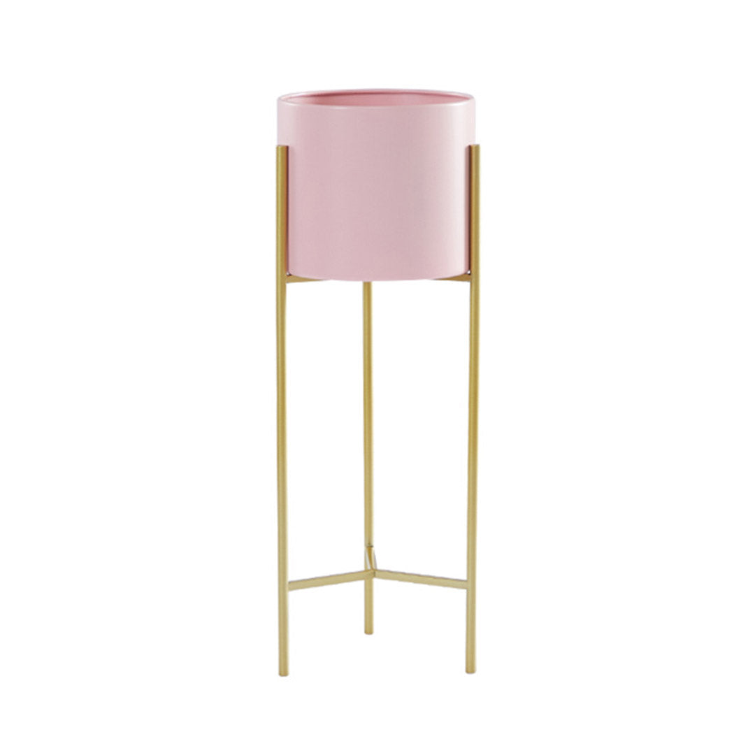 Soga 2 Layer 42cm Gold Metal Plant Stand With Pink Flower Pot Holder Corner Shelving Rack Indoor Display