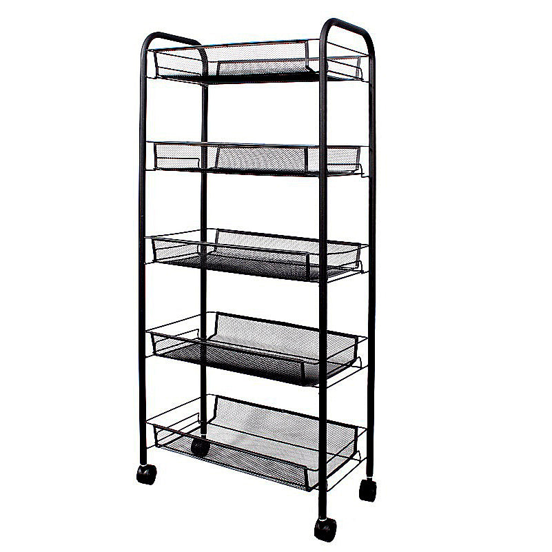 Soga 5 Tier Steel Black Bee Mesh Kitchen Cart Multi Functional Shelves Portable Storage Organizer With Wheels