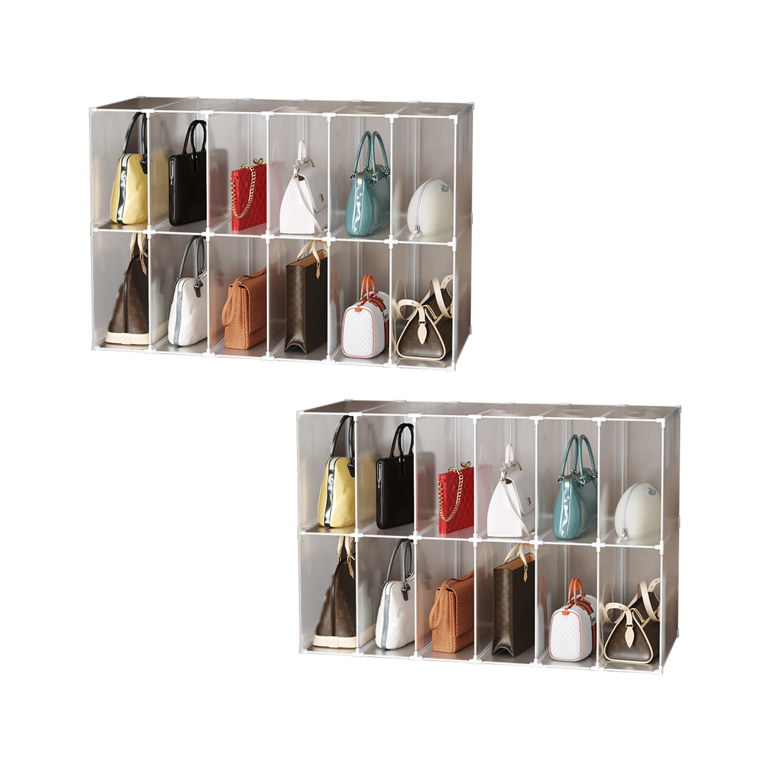 2X 12-Cube Portable Bag Box Foldable Cubby DIY Organiser Tote Clutch Purse Space Saving Shelf Cabinet