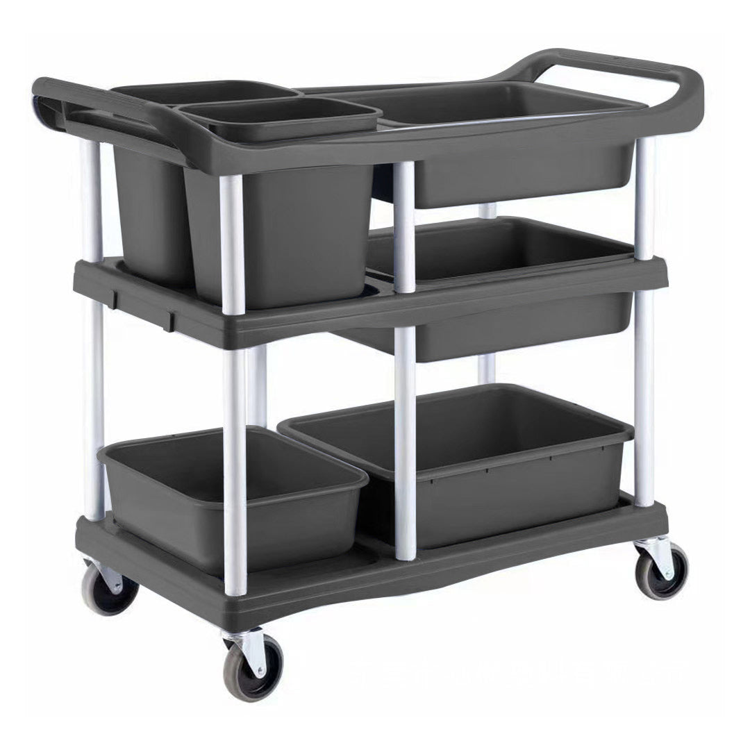 Soga 3 Tier Commercial Soiled Food Trolley Dirty Plate Cart Five Buckets Kitchen Food Utility