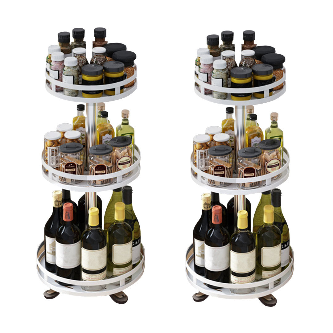 2X 3 Tier Steel White Round Rotating Multi-Function Kitchen Portable Storage Spice Seasoning Kitchen Countertop Organiser Shelf
