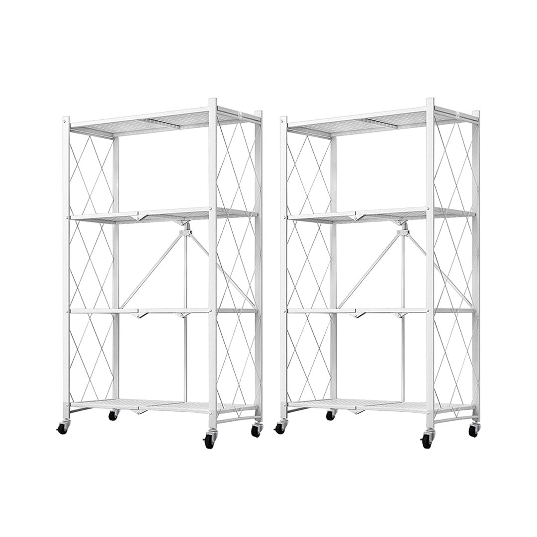 Soga 2 X 4 Tier Steel White Foldable Kitchen Cart Multi Functional Shelves Portable Storage Organizer With Wheels