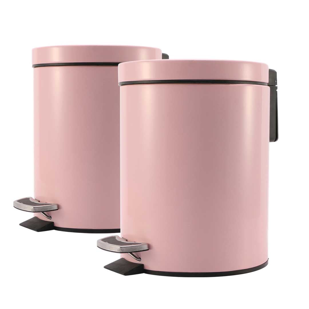 Soga 2 X 12 L Foot Pedal Stainless Steel Rubbish Recycling Garbage Waste Trash Bin Round Pink