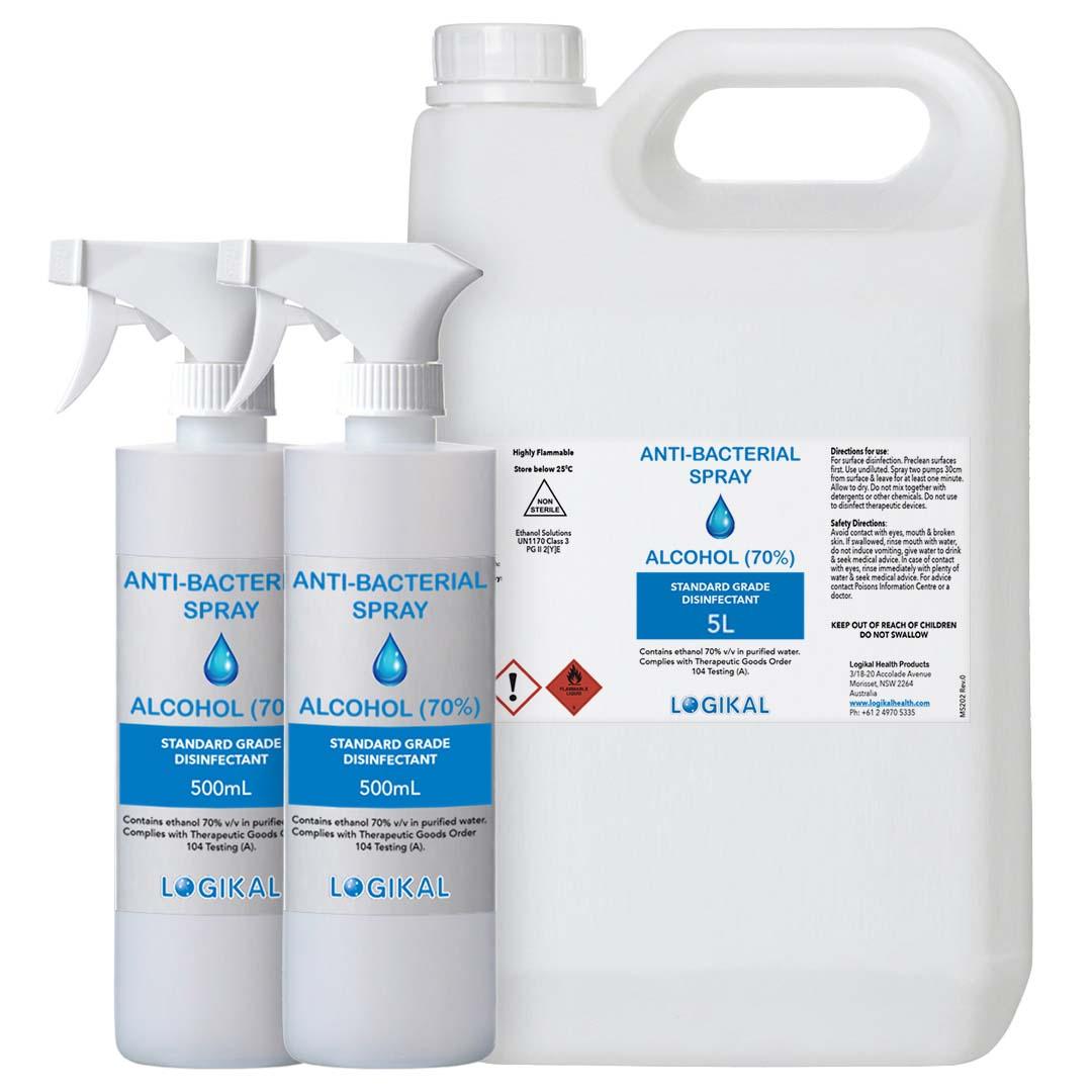 5 L And 2 X 500 Ml Standard Grade Disinfectant Anti Bacterial Alcohol Spray Bottle Refill Kit