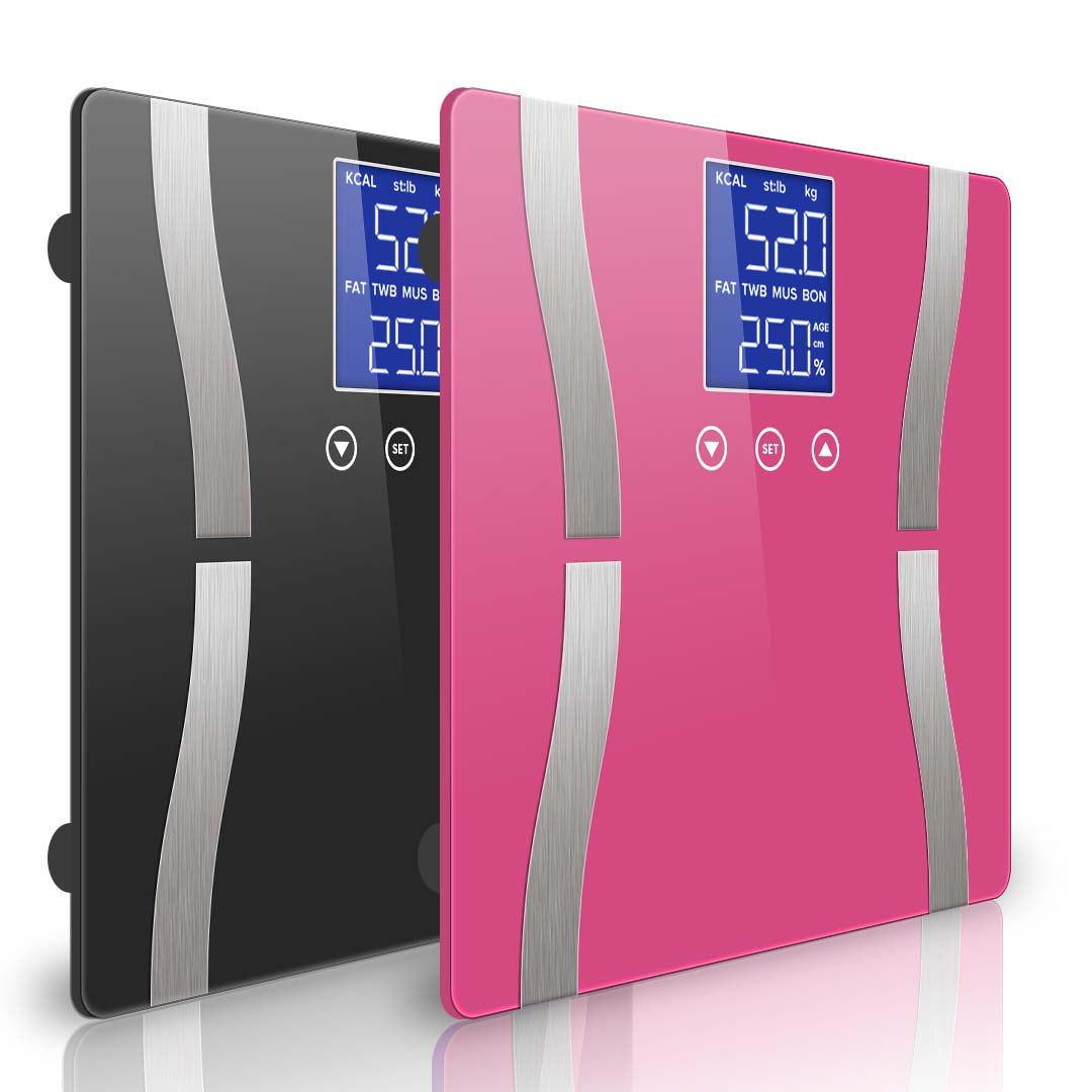 Soga 2 X Glass Lcd Digital Body Fat Scale Bathroom Electronic Gym Water Weighing Scales Black/Pink