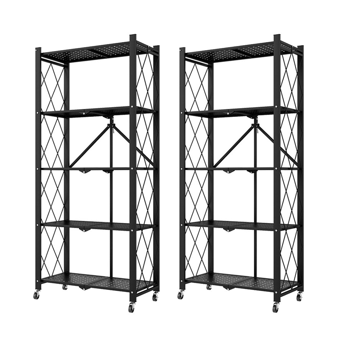 Soga 2 X 5 Tier Steel Black Foldable Kitchen Cart Multi Functional Shelves Portable Storage Organizer With Wheels