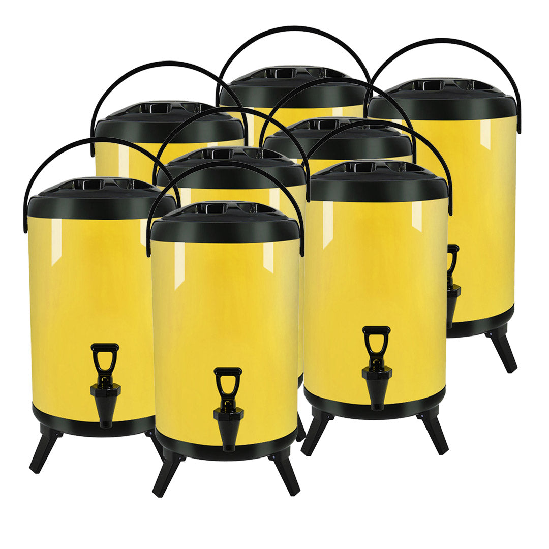 Soga 8 X 18 L Stainless Steel Insulated Milk Tea Barrel Hot And Cold Beverage Dispenser Container With Faucet Yellow
