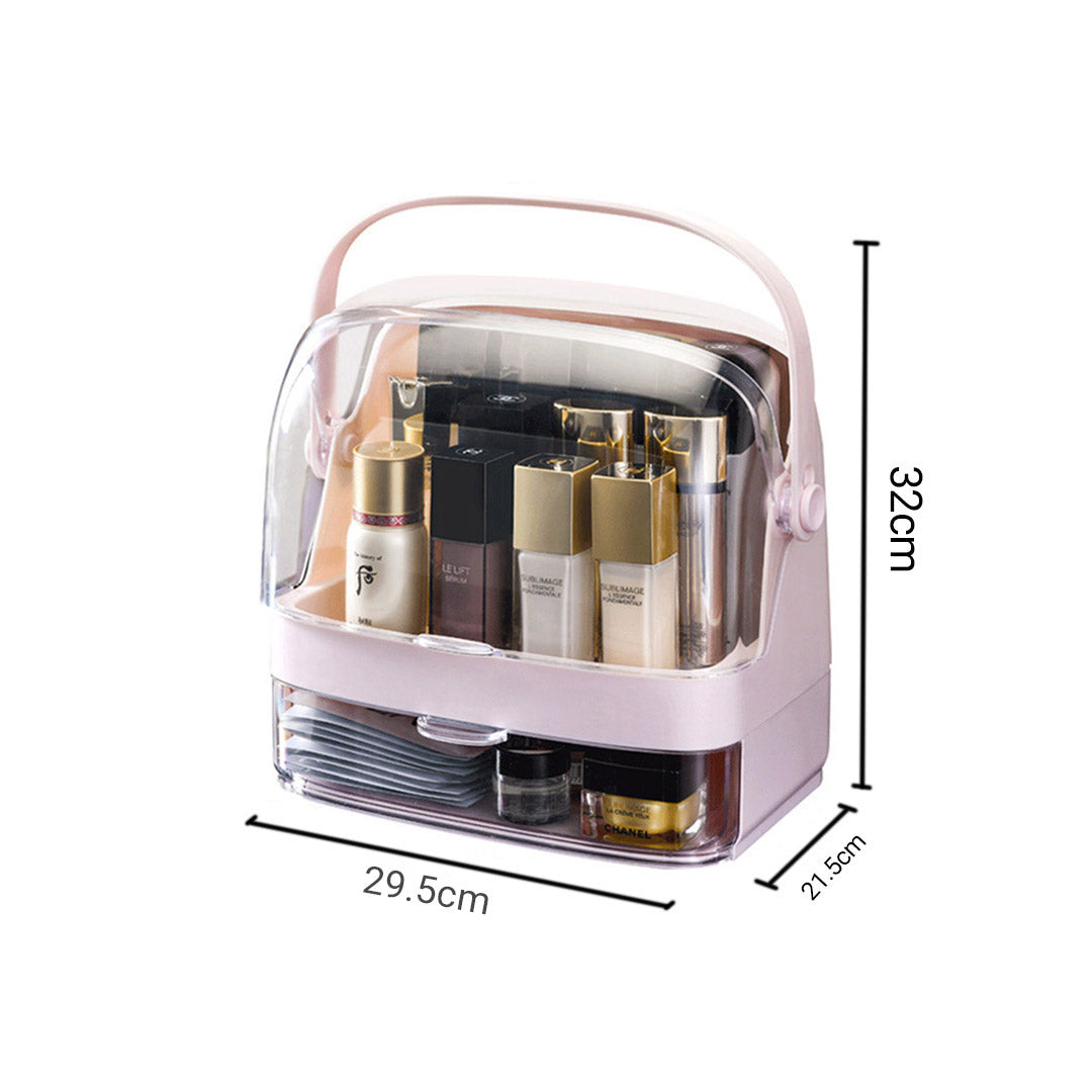 2X 2 Tier Pink Countertop Makeup Cosmetic Storage Organiser Skincare Holder Jewelry Storage Box with Handle