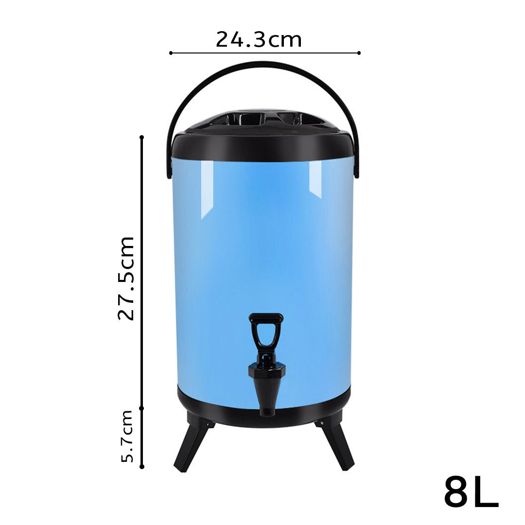 Soga 4 X 8 L Stainless Steel Insulated Milk Tea Barrel Hot And Cold Beverage Dispenser Container With Faucet Blue