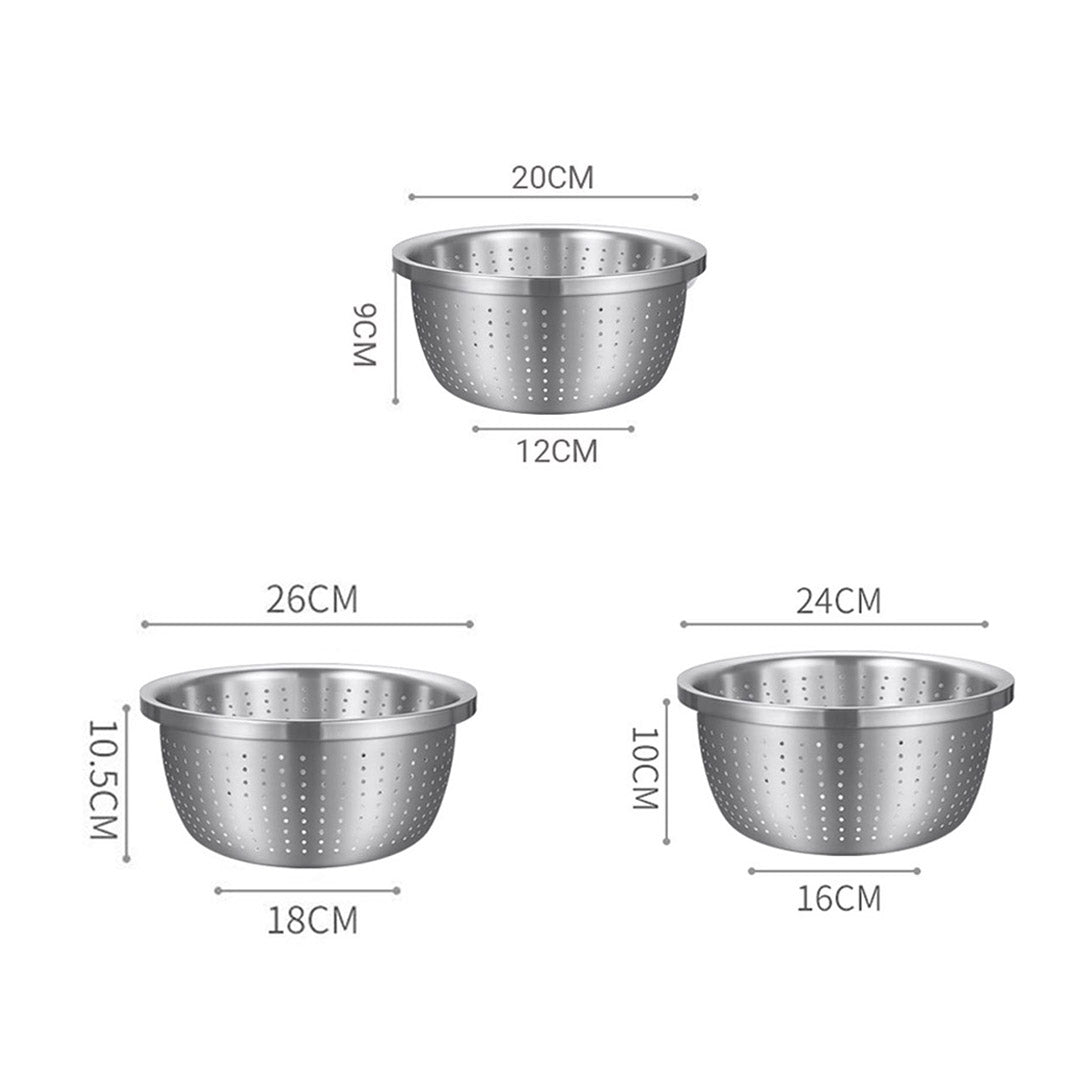 Soga 2 X Stainless Steel Nesting Basin Colander Perforated Kitchen Sink Washing Bowl Metal Basket Strainer Set Of 3