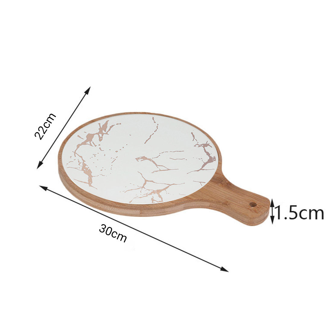 Soga 2 X 30cm White Circle Wooden Serving Tray Slate Steak Serving Platter Chopping Board Paddle Home Decor