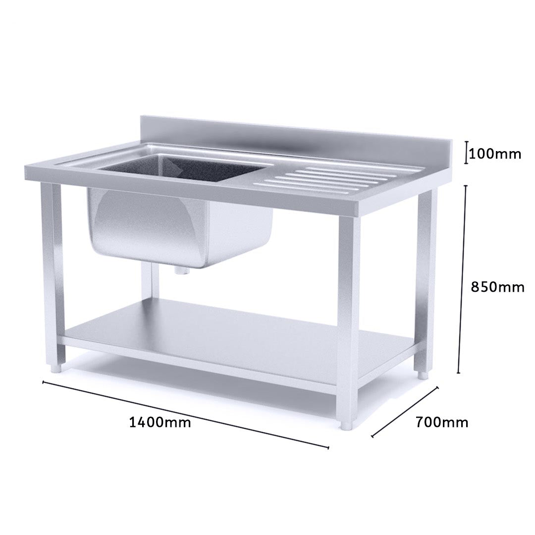 140*70*85cm Stainless Steel Work Bench Sink Commercial Restaurant Kitchen Food Prep