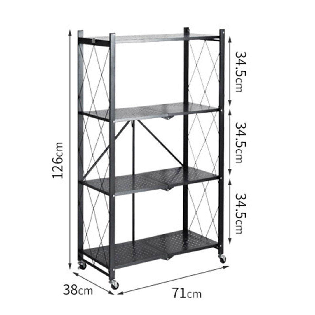 Soga 4 Tier Steel Black Foldable Kitchen Cart Multi Functional Shelves Portable Storage Organizer With Wheels