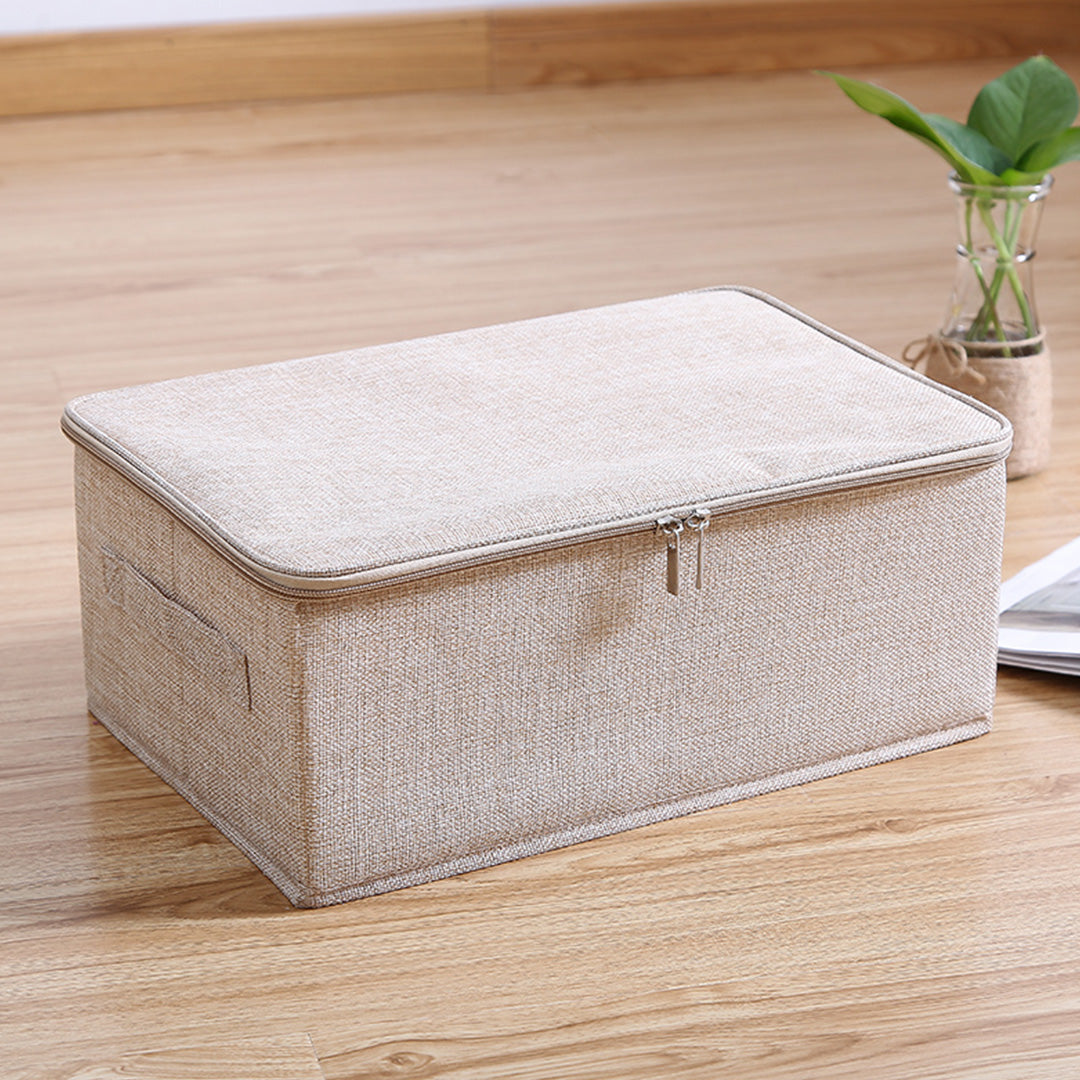 Beige Small Portable Double Zipper Storage Box Moisture Proof Clothes Basket Foldable Home Organiser