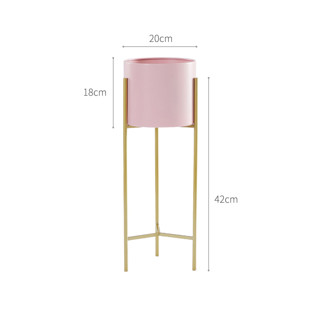 Soga 2 X 2 Layer 42cm Gold Metal Plant Stand With Pink Flower Pot Holder Corner Shelving Rack Indoor Display